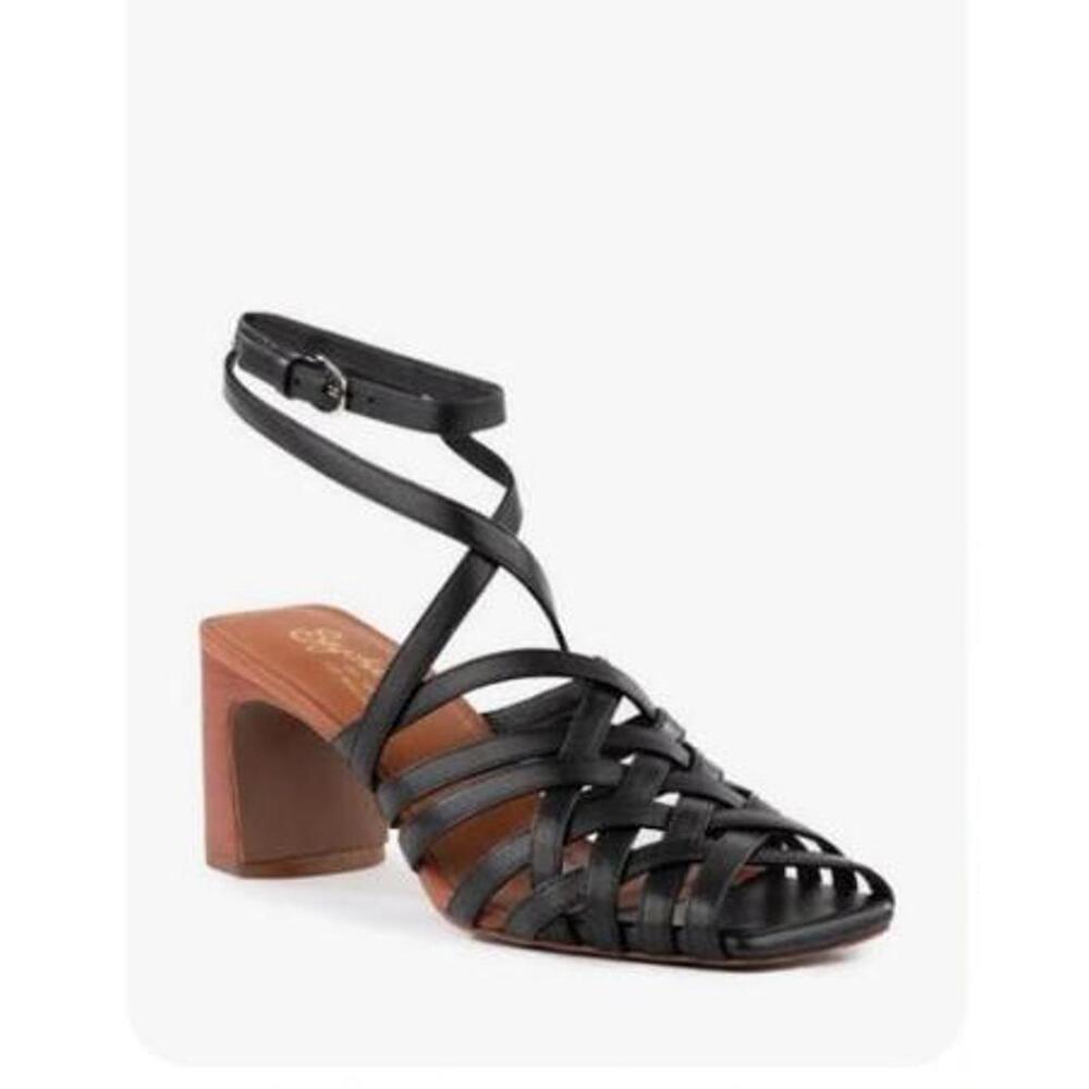 Seychelles Charter Black Leather Block Heel Sandals‎ Size 8